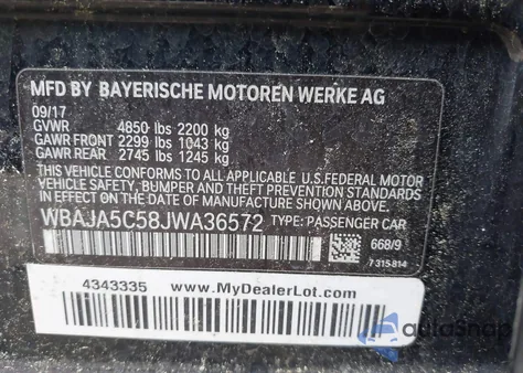 2018 BMW 530I z USA, uszkodzony, nr VIN WBAJA5C58JWA36572